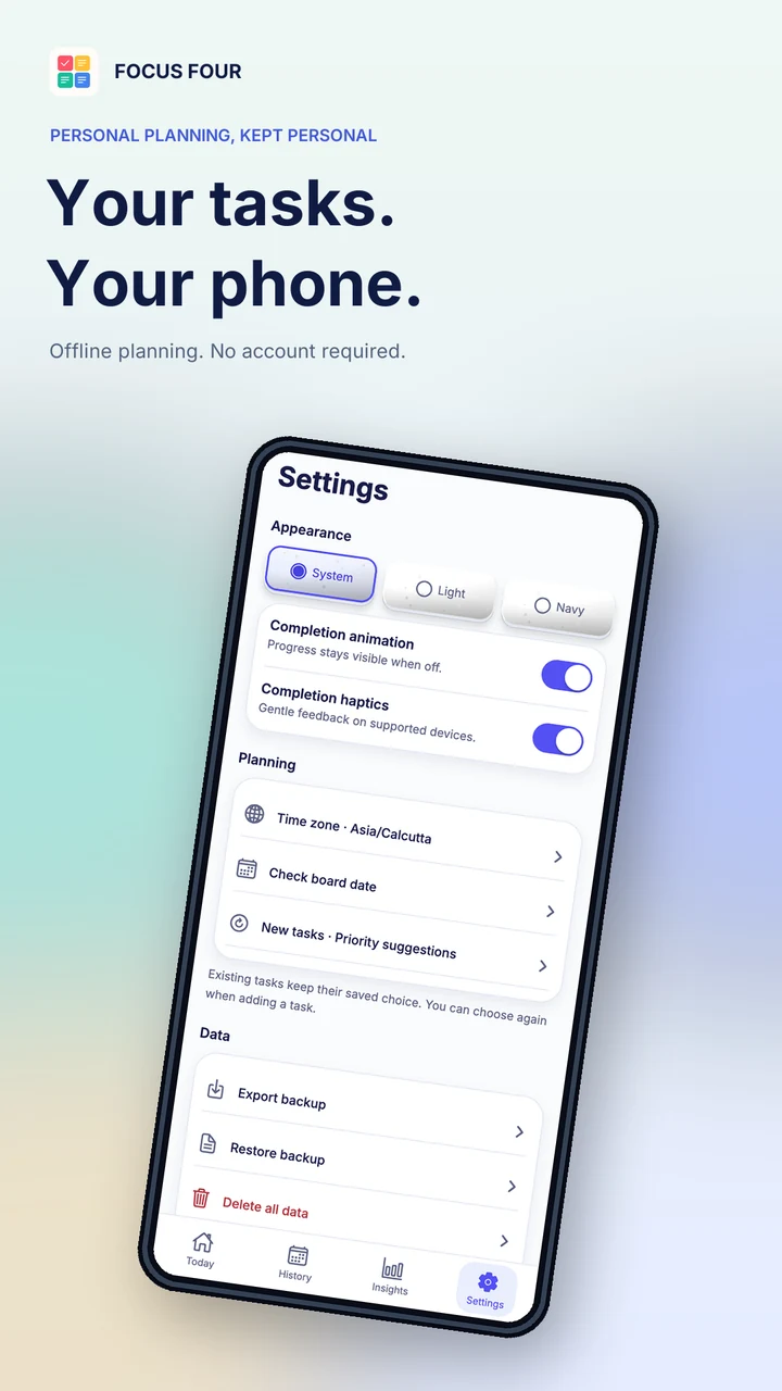 Focus Four Settings advertisement: Your tasks, your phone