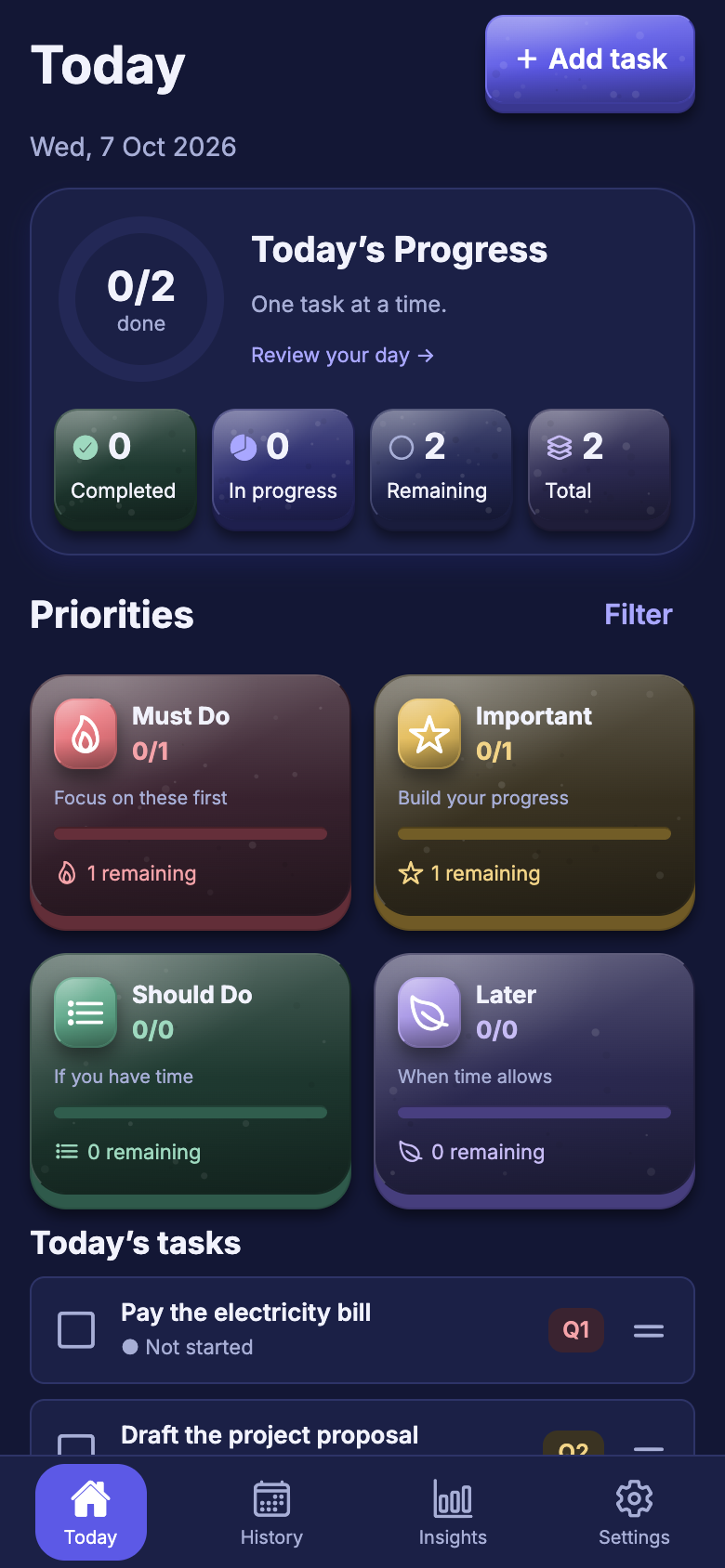 Current Today board in navy theme